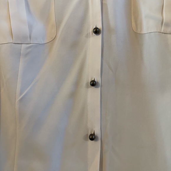 Lafayette 148 Silk New York Ivory Button-Down Shirt - Picture 2 of 7